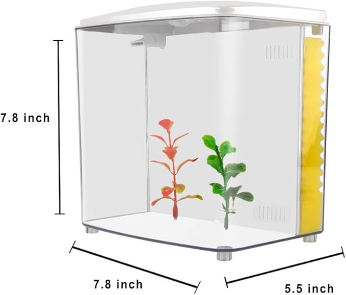 1.2Gallon Betta Aquarium Starter Kits Square Fish Tank with LED Light and Filter Pump