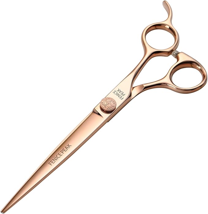 Fenice Peak Straight Dog Grooming Scissors Champagne Gold 440C Stainless Steel Professional Pet Trimming Scissors Sharp Blades Cutting for Dogs and Cats Shears