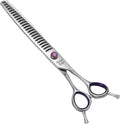 Fenice Peak 7'' Chunker Dog Grooming Scissors with Purple Finger Rings and Flashing Screw Professional 440C Stainless Steel Natural Color Pet Thinning Shears with Offset Handle Durable and Sharp