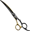 Fenice Peak 8'' Black Dog Grooming Scissors Goldern Curved Scissors with Ergonomic Offest Handle and Pattern Screw Pet Grooming Trimming Shears Durable and Sharp 440C