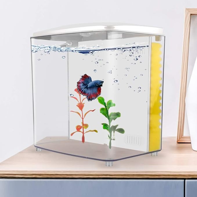 1.2Gallon Betta Aquarium Starter Kits Square Fish Tank with LED Light and Filter Pump