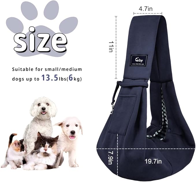 CUBY Dog and Cat Sling Carrier - Hands Free Reversible Pet Papoose Bag - Soft Pouch and Tote Design - Suitable for Puppy, Small Dogs Cats Outdoor (Classic Blue, One Size Classic)