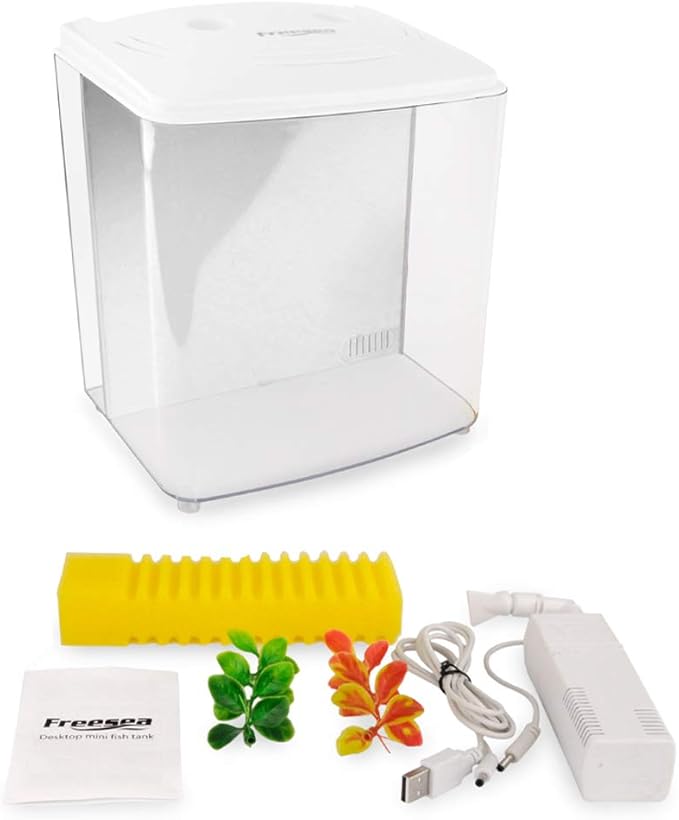 1.2Gallon Betta Aquarium Starter Kits Square Fish Tank with LED Light and Filter Pump