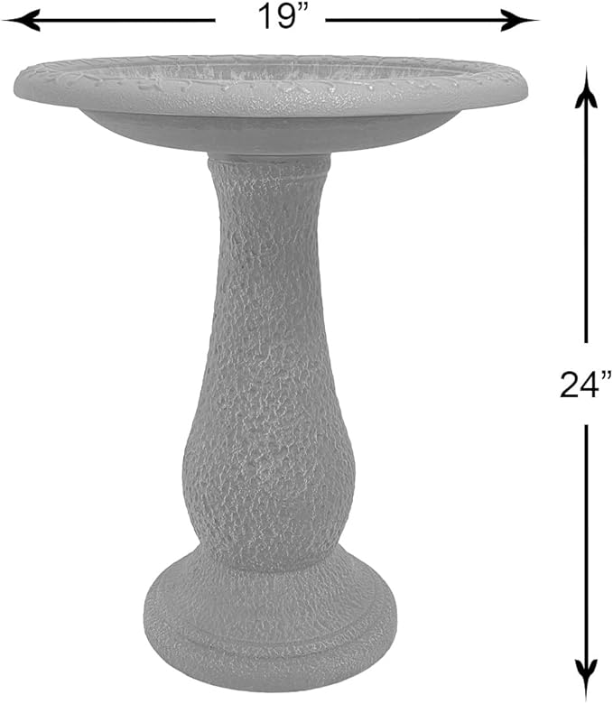 Tierra Garden Birdbath for Outdoors - 24" Terra Cotta Fiber Clay Bird Bath Bowl and Stand, Easy Assembly UV-Resistant Bird Baths for Outside, Outdoor Decor Pedestal Birdbaths, Garden Decor for Outside