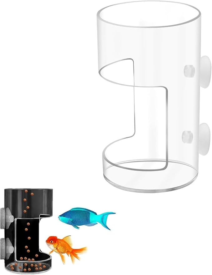 1 Pcs Fish Tank Feeding Tray with Suction Cup, Acrylic Feeding Tube Fish Food Holder, Automatic Fishing Feeder Aquarium Tank Divider Supplies, Breeder Box for Aquarium Accessories (Round)