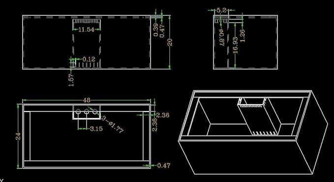 100 Gallon-B Starfire Aquariums with Center Overflow 60x18x20 H 12mm Starfire/Low Iron Glass