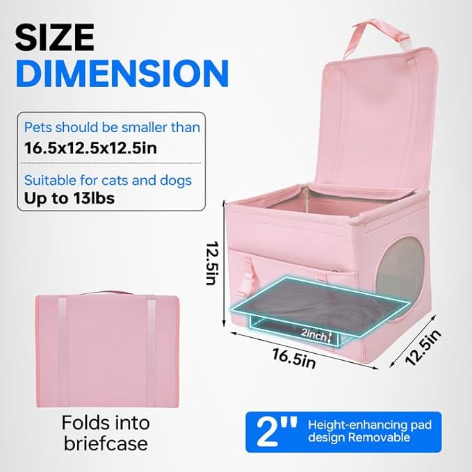 Dog Booster Car Seat with Washable Removable Cover for Small Dogs up to 13 lbs,Fits Car Truck SUV.(Pink)
