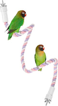 1-Pack Rope Perches for Bird Cages, 31.5 in Length Comfort Grip Flexible Rope Perch Beak & Paw Grinding for Parrots/Cockatiels/Parakeets, Bird Platform Sand [Pink Purple]