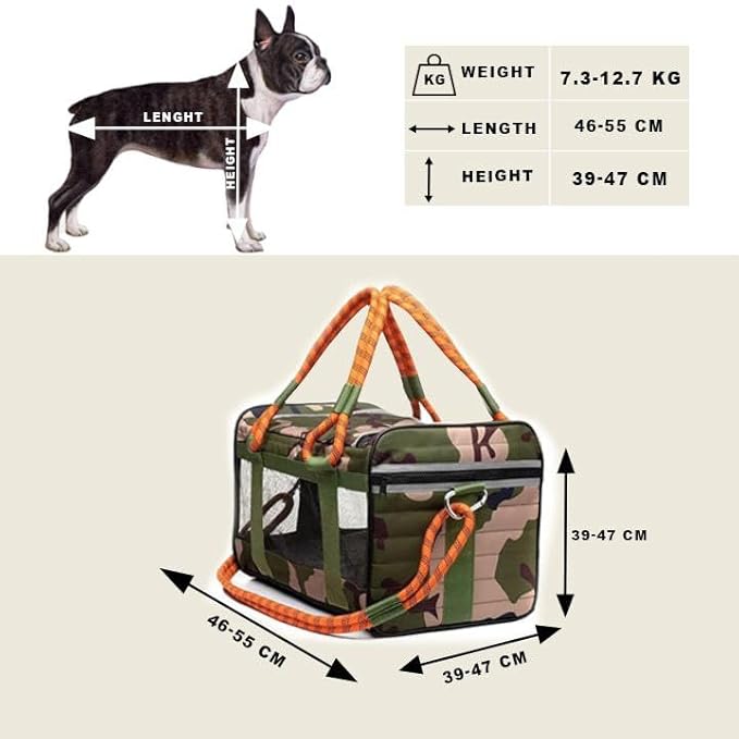 Airline Approved Pet Carrier for Small Dogs & Cats Soft-Sided, TSA Approved, Under Seat Travel & Gym Bag, Fits Pets Up to 20 lbs Includes Leash, Camo & Orange, Lightweight & Portable (Camo Orange)