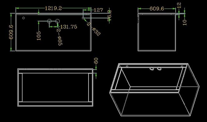 120-3GO Gallon Starfire Aquarium w/Center Overflow 48x24x24 H 12mm Ghost Overflow