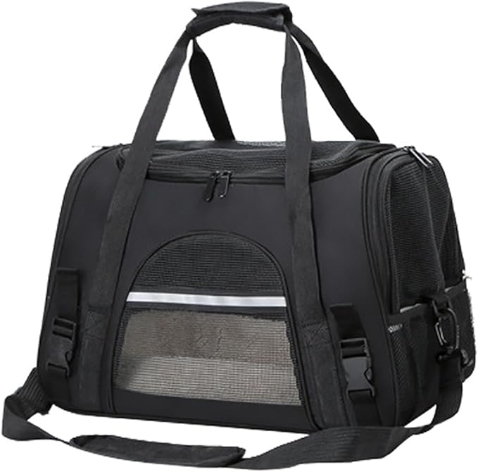 Expandable Cat Carrier for Travel, Soft-Sided Pet Carrier for Cats and Small Dogs, Airline Approved, Comfortable & Breathable Cat Carrying Bag with Adjustable Strap for Daily Use & Airplane(Black)