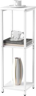10" Wide Square Drink Table with Adjustable Feet - 3-Tier Small Side Table for Apartments, Balcony & Office | Space-Saving, Lightweight & Multi-Functional (Plants, Books, Drinks, White)