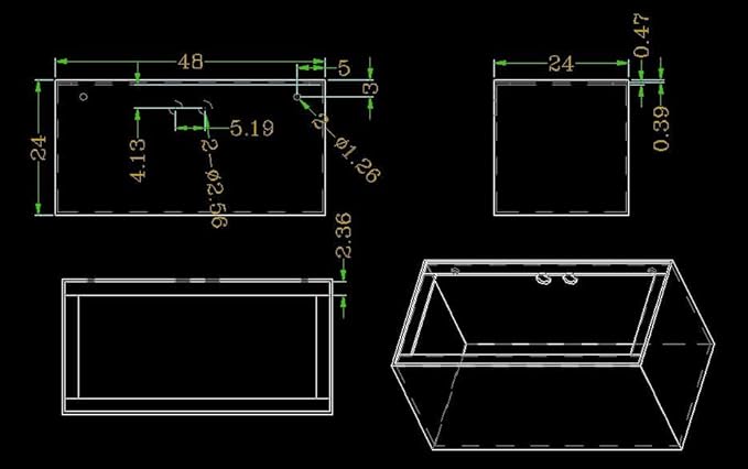 120-3GO Gallon Starfire Aquarium w/Center Overflow 48x24x24 H 12mm Ghost Overflow