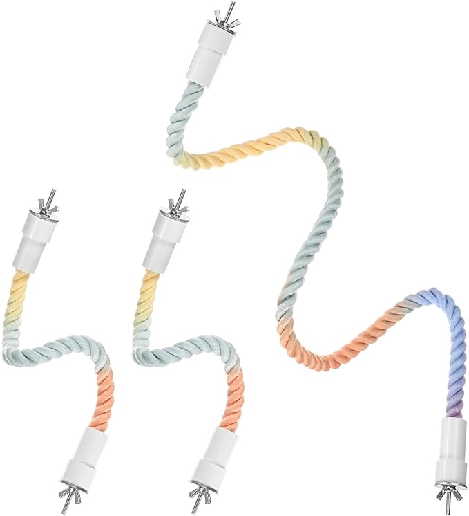 1-Set Rope Perches for Bird Cages, 13.8 & 31.5 in Length Comfort Grip Flexible Rope Perch Beak & Paw Grinding for Parrots/Cockatiels/Parakeets, Bird Platform Sand [Pink Blue]
