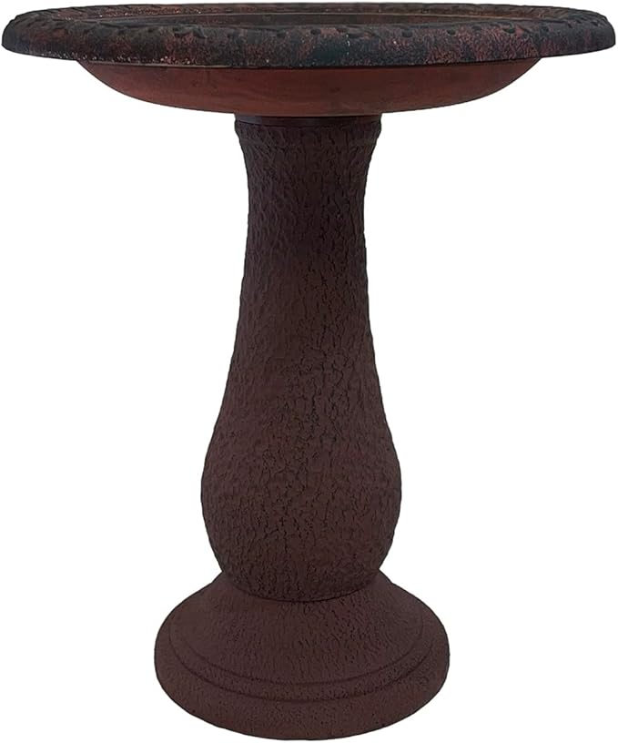 Tierra Garden Birdbath for Outdoors - 24"x19" Red Fiber Clay Bird Bath Bowl and Stand, Easy Assembly UV-Resistant Bird Baths for Outside, Outdoor Decor Pedestal Birdbaths, Garden Decor for Outside