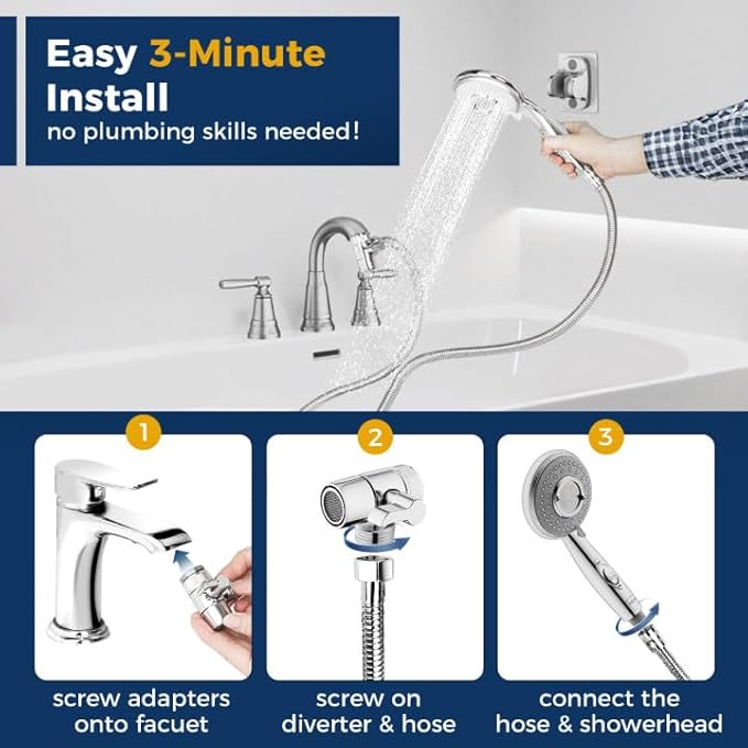 KLLEYNA Shower Head Sink-Faucet Bathtub-Bathroom-Garden - Hose Sprayer Attachment(5 Adapters) for Hair Washing & Pet Dog Rinse & Baby Bath, ON/OFF Extension for Moen, Kohler, Delta, American Standar