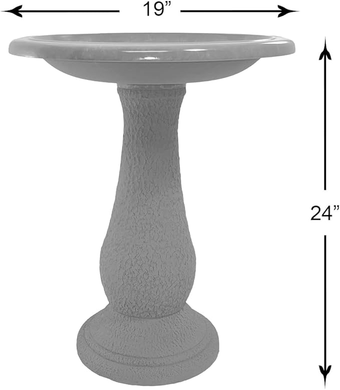 Birdbath for Outdoors - 24"x19" Green Fiber Clay Bird Bath Bowl and Stand, Easy Assembly UV-Resistant Bird Baths for Outside, Outdoor Decor Pedestal Birdbaths, Garden Decor for Outside