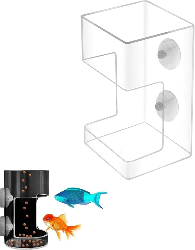 1 Pcs Fish Tank Feeding Tray with Suction Cup, Acrylic Feeding Tube Fish Food Holder, Automatic Fishing Feeder Aquarium Tank Divider Supplies, Breeder Box for Aquarium Accessories (Square)
