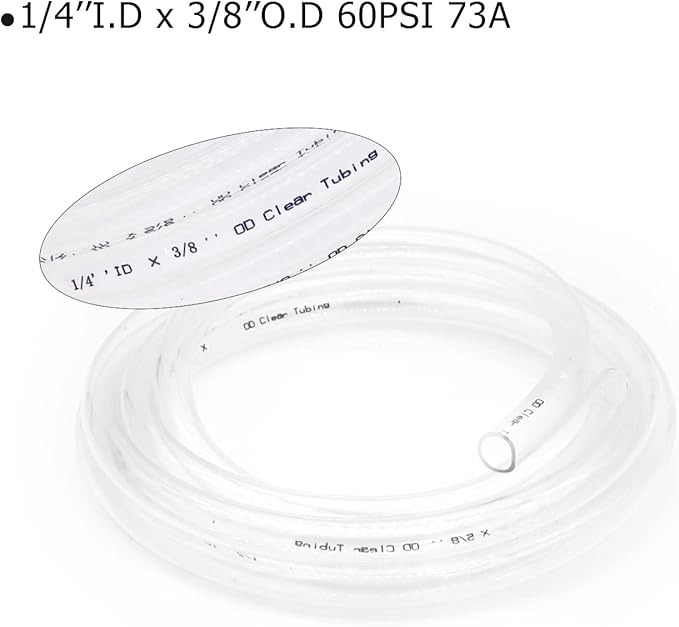 1/4’’ ID × 3/8’’ OD - 10 ft Clear Plastic Vinyl Tubing, Flexible PVC Hose Lightweight Non-Toxic vinyl Tube for Transfer Water Air Oil