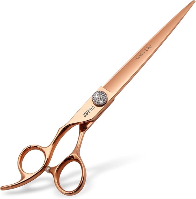 8'' Professional Left Handed Dog Grooming Scissors Straight Long Large Grooming Shears for Dogs Pet Rose Gold Titanium Japan 440C Right Handed Dog Hair Cutting Scissors for Poodle(8,Straight)