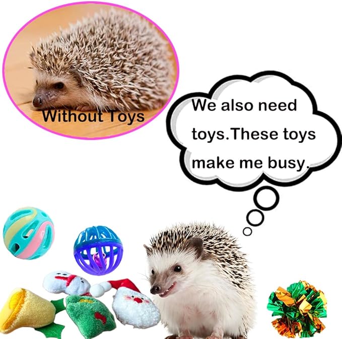 10 pcs Christmas Cute Hedgehog Enrichment Toys Hedgehog Supplies Cage Accessories Small Animal Ball Bell Pet Interactive Stuffed Toys