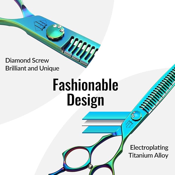 Dog Grooming Scissors: 7" Straight Pet Shears Skeletonized blade Made Of Japanese 440C for Trimming Dogs Cats and Other Pets Green (Chunker G, 7")