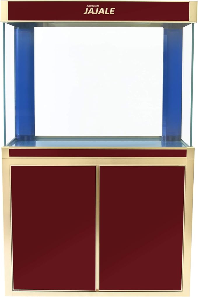 100 Gallon Glass Aquarium with Aluminum Cabinet - Including Sump for Filtration and Circulation, Plumbing, LED, Red with Gold Trim