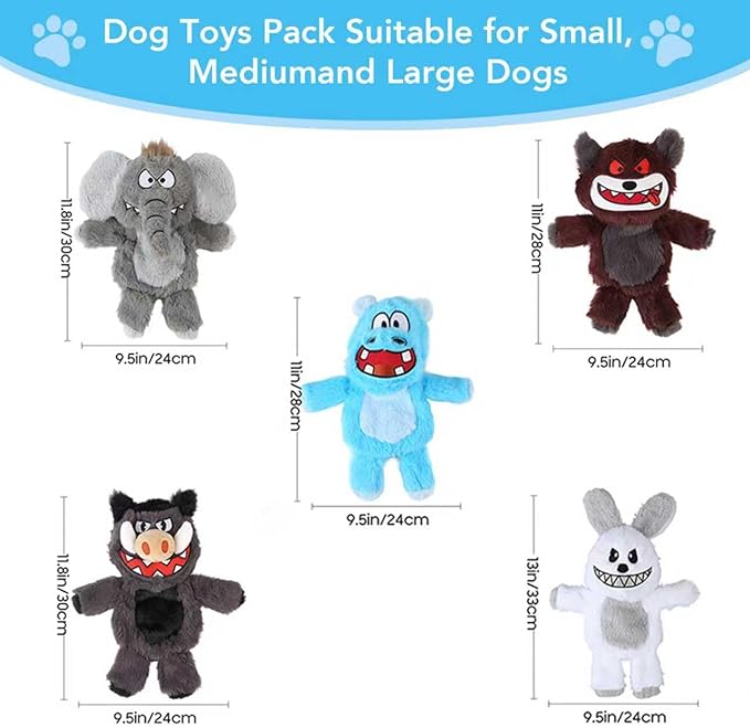 Bzonsmart Squeaky Dog Toys, 5 PCS Crinkle Dog Toy Plush, Dog Toys Value Pack for Small Medium and Large Dogs, Dog Chew Toys to Keep Them Busy