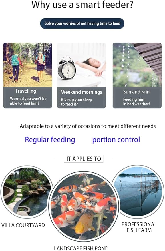 10L Pond Feeder, Automatic Fish Feeder for Pond Outdoor, Dispenser with Timer, High Capacity for Vacations & Hot or Cold Weather - Battery Powered
