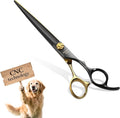 7'' Straight Dog Grooming Scissors CNC 440C Blades Sharp and Durable Dog Shears Black and Gold Pet Scissors Smooth Cutting Easy to Use for Professional Groomer
