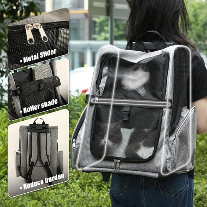 Pet Trolley Bag Cat Dog Travel Bag Portable & Breathable Pet Carrier Backpack - Lightweight Dual-Shoulder Design for Easy Travel with Your Beloved Companion Scalable Pull Rod pet Bag (Blue)
