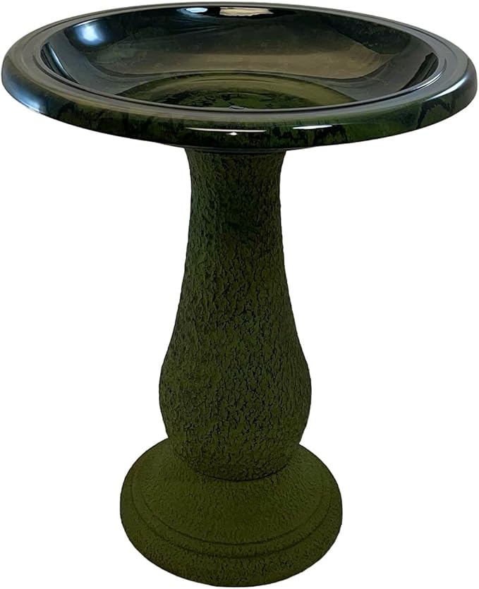 Birdbath for Outdoors - 24"x19" Green Fiber Clay Bird Bath Bowl and Stand, Easy Assembly UV-Resistant Bird Baths for Outside, Outdoor Decor Pedestal Birdbaths, Garden Decor for Outside