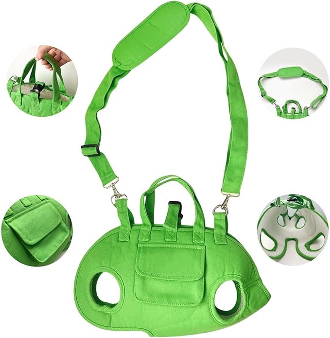Snowlove Foldable Pets Outdoor Travel Carrier with Legs-Out Holes and Walkable Harness,Hand-Held & Shoulder Carry Pets Soft-Sided Carriers, Dog and Cats Carrier Slings(Green, Medium)