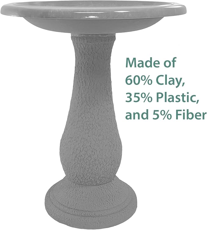 Tierra Garden Birdbath for Outdoors - 24" Kale Green Fiber Clay Bird Bath Bowl and Stand, Easy Assembly UV-Resistant Bird Baths for Outside, Outdoor Decor Pedestal Birdbaths, Garden Decor for Outside