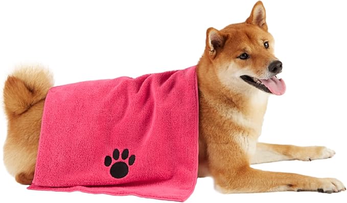 Bone Dry Pet Grooming, Embroidered Microfiber Towel Drying Collection, 15x30, Raspberry Sorbet