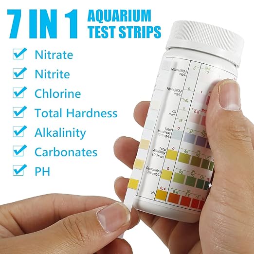 100Pcs Aquarium Test Strips 7 in 1 Fish Tank Test Kit Freshwater Saltwater Aquarium Water pH Test Strips Kit for Total Hardness Nitrate Nitrite Free Chlorine Carbonate pH Value Total Alkali