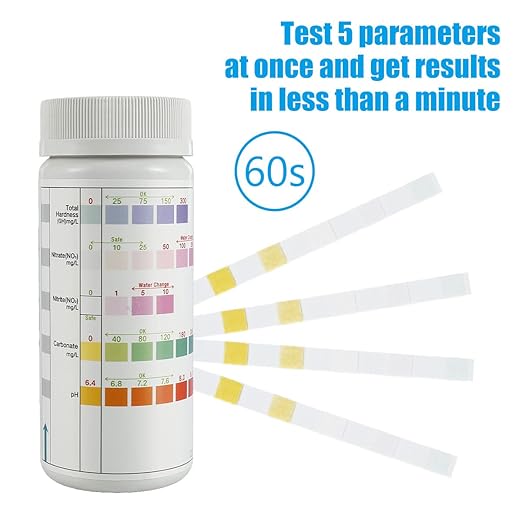 100Pcs Aquarium Test Strips 7 in 1 Fish Tank Test Kit Freshwater Saltwater Aquarium Water pH Test Strips Kit for Total Hardness Nitrate Nitrite Free Chlorine Carbonate pH Value Total Alkali