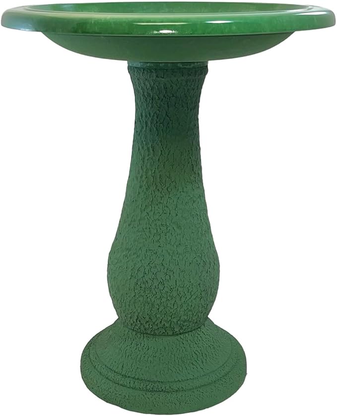 Tierra Garden Birdbath for Outdoors - 24" Kale Green Fiber Clay Bird Bath Bowl and Stand, Easy Assembly UV-Resistant Bird Baths for Outside, Outdoor Decor Pedestal Birdbaths, Garden Decor for Outside