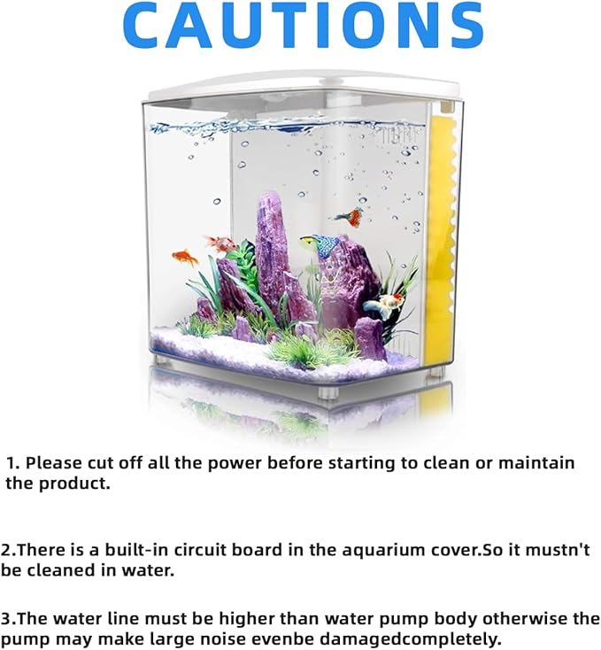 1.2Gallon Betta Aquarium Starter Kits Square Fish Tank with LED Light and Filter Pump