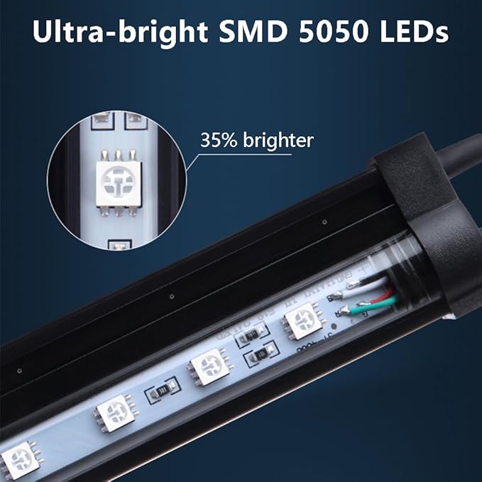 11.5 inches LED Aquarium Light, 6W Fish Tank Light Underwater Light Submersible Crystal Glass Lights, 9.2ft/2.8m Long Wire Length, White