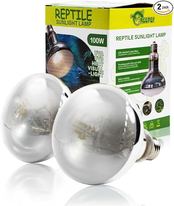 100W Heat UVA UVB Reptile Light, Full Spectrum Self-Ballasted Basking Sunlight Heat Bulb for Reptile and Amphibian Use E26 2 Pack