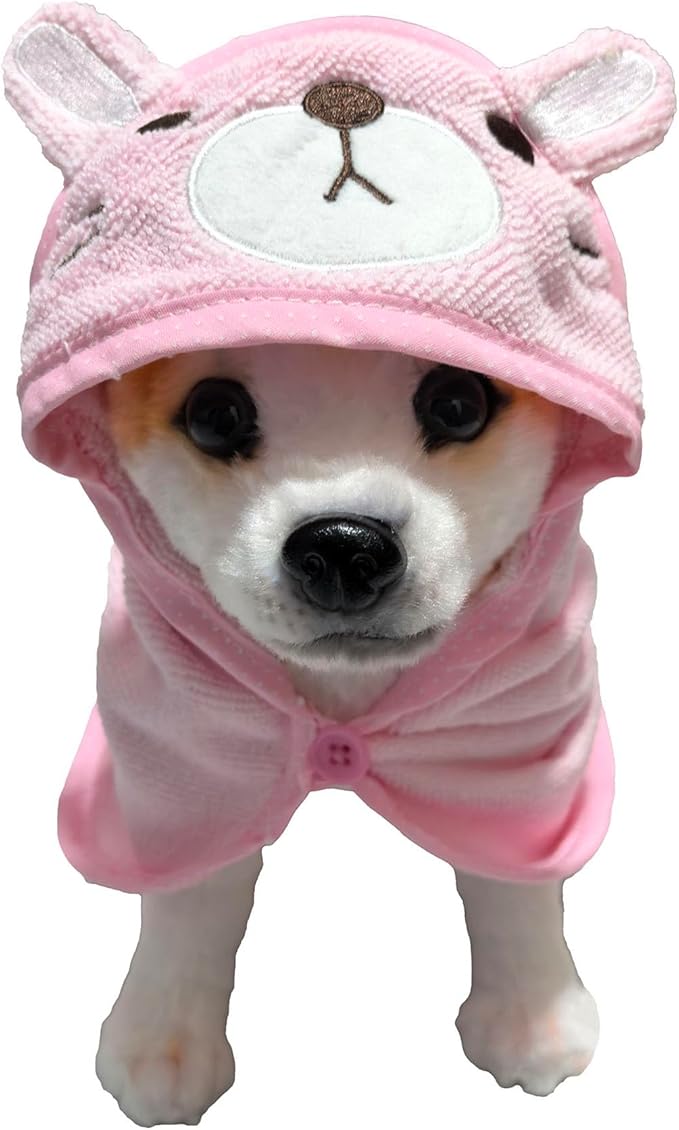 Dog Hooded Bathrobe Towel, Fast Drying Bath Towel Absorbent Warm Blanket Pink L