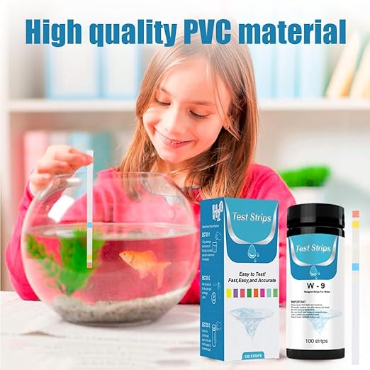 100Pcs Aquarium Test Strips Kit, 9 in 1 Quick & Accurate Fish Tank Pool Pond Water Testing Kit for Measuring Iron Copper Nitrate Nitrite Chlorine pH