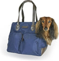 DJANGO Waxed Canvas & Leather Dog Carrier Tote Bag – Premium Soft-Sided Travel Dog Purse with Safety Leash, WR Lining, & Large Zipper Pockets – Everyday Pet Carrier for Small Dogs (Navy Blue, Medium)