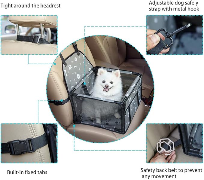 Small Dog Car Seats for Small Dogs,Portable Puppy/Pet Car Booster Seat with Clip-On Leash and Mesh Window for Small Pet Up to 11 lbs