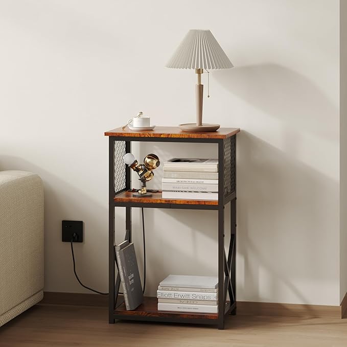 10 Gallon Fish Tank Stand with Power Outlet, 3 Tier Aquarium Stand with Shelf, Turtle/Reptile Tank Stand for Home Office,Adjustable Boards, 20.47''L×11.42''W×30.91''H, Retro Brown