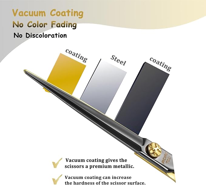 7'' Professional Straight Dog Grooming Scissors with Decorative Screw Sharp and Durable Black and Gold 440C Stainless Steel Dog Shears Easy Use for Groomers and Home user.