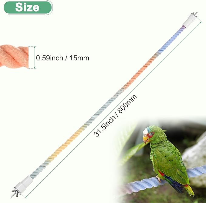 1-Pack Rope Perches for Bird Cages, 31.5 in Length Comfort Grip Flexible Rope Perch Beak & Paw Grinding for Parrots/Cockatiels/Parakeets, Bird Platform Sand [Pink Blue]