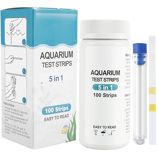 100Pcs Aquarium Test Strips 7 in 1 Fish Tank Test Kit Freshwater Saltwater Aquarium Water pH Test Strips Kit for Total Hardness Nitrate Nitrite Free Chlorine Carbonate pH Value Total Alkali