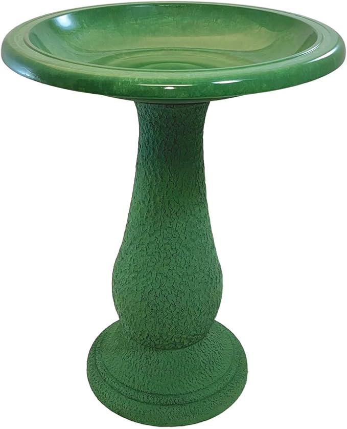 Tierra Garden Birdbath for Outdoors - 24" Kale Green Fiber Clay Bird Bath Bowl and Stand, Easy Assembly UV-Resistant Bird Baths for Outside, Outdoor Decor Pedestal Birdbaths, Garden Decor for Outside